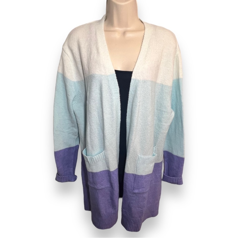Serra Women’s Colorblock Duster Cream Light Blue Purple Size Large